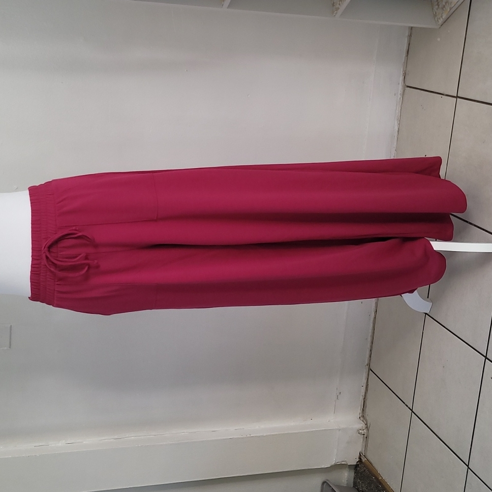 15. COLOR THREAD - Dark Pink Ez wear Solid Drawstring Waist Wide leg sweatpants